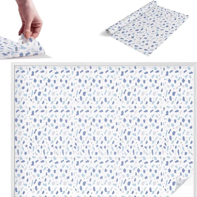 TULUP Raamfolie Anti inkijk - Blauwe patronen Melkglas Folie - 200x146 cm - Blauw Anti inkijk Raamfolie Glas in Lood - Zonwerende Raamfolie - Voor de badkamer, voor het kantoor, voor de keuken - Privacy Folie Raam Glas in Lood