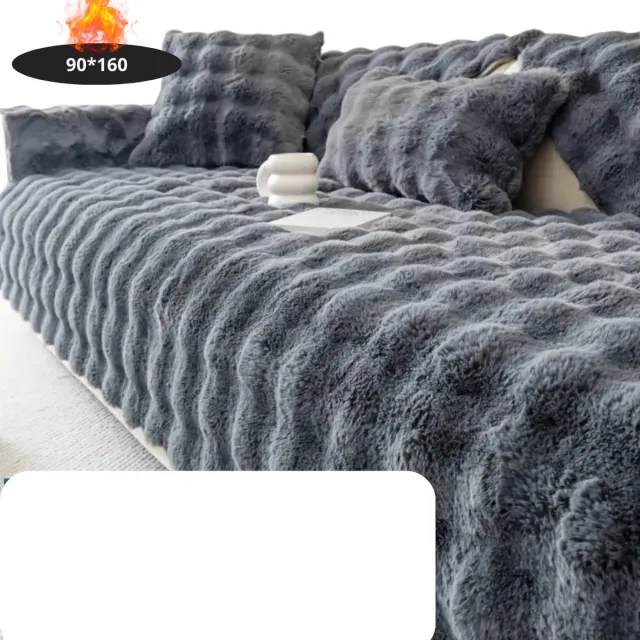 Bovista Bankhoes - Bankbeschermer - Stretch - Sofa Cover - Pluche - Donkergrijs - 2 Zits 90x160