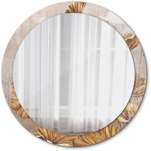 TULUP Spiegel - Ronde vorm Spiegel - op gehard Glas - Boho bladeren - Diameter: 90 cm - Decoratieve spiegel - Inloopkastspiegel – Badkamerspiegel - Toiletspiegel - Gele - Scandinavisch Design - Design Spiegel - Wandmontage Geel Boho bladeren