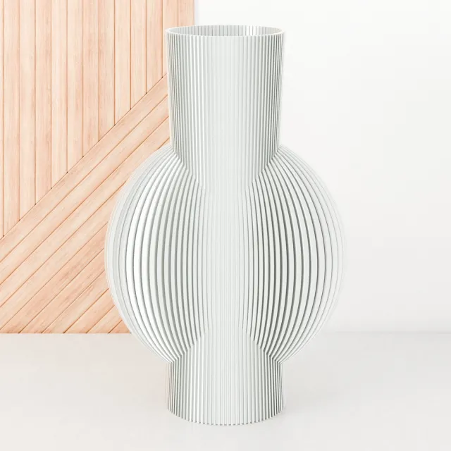 Fleuriek Vaas - Glanzend Wit - H40cm - Smalle gestreepte vaas - Vaas voor vensterbank - Moderne decoratie van bio plastic - Platte vaas voor vensterbank