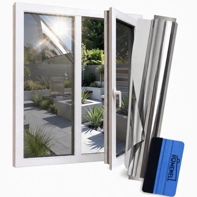 Homewell Zonwerende Raamfolie - 70x300cm - Isolerend - Statisch & Herbruikbaar - Tegen Hitte & Inkijk - HR+ Geschikt – 25% Spiegeleffect Zilver Zilver 25%