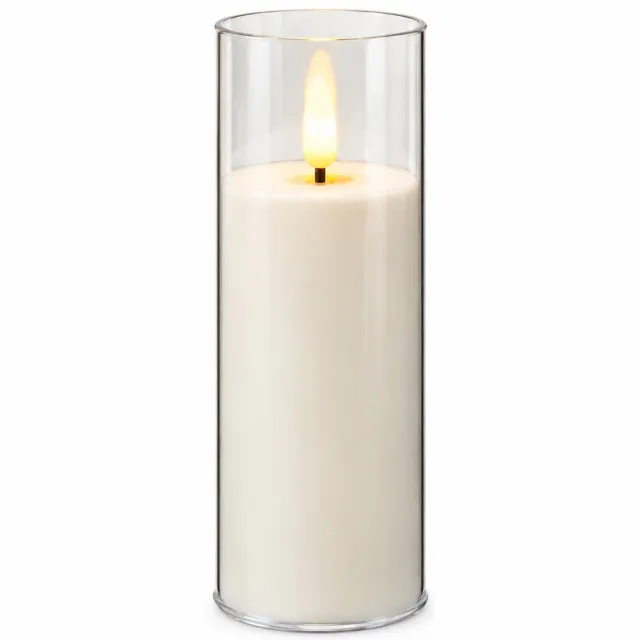 SWGOTA led kaarsen voor sfeerdecoratie - ivoorkleurig model, 5,5 x 15 cm, transparante cilindervormige behuizing, werkt op 2 AA-batterijen, niet inbegrepen