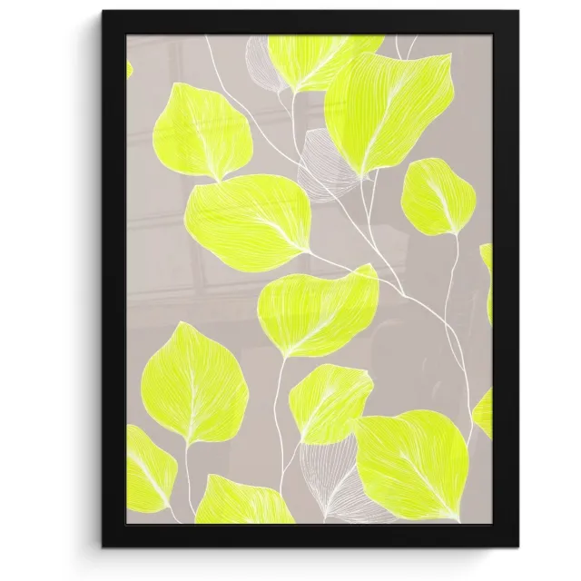 FrameYourWall Poster in lijst - Fotolijst 30x40 cm - Posters - Bladeren - Neon - Geel - Lijnen - Posterlijst zwart - Decoratie - Wanddecoratie woonkamer - Muurdecoratie slaapkamer Bladeren - Lijnen - Neon