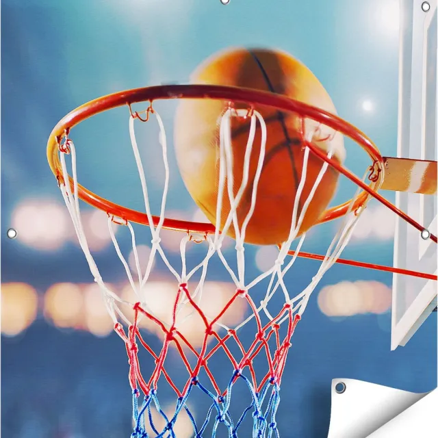 Gards Tuinposter Basketbal in Ring - Hoepel - Bord - 80x80 cm - Tuindoek - Tuindecoratie - Wanddecoratie buiten - Tuinschilderij Multikleur