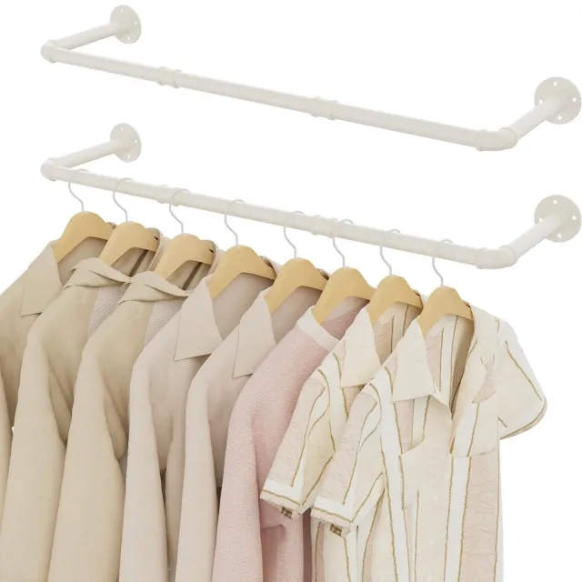 My Ninki ® Garderobestang voor Wandmontage Set van 2 - Industrieel Design, 100 cm, Beige wit
