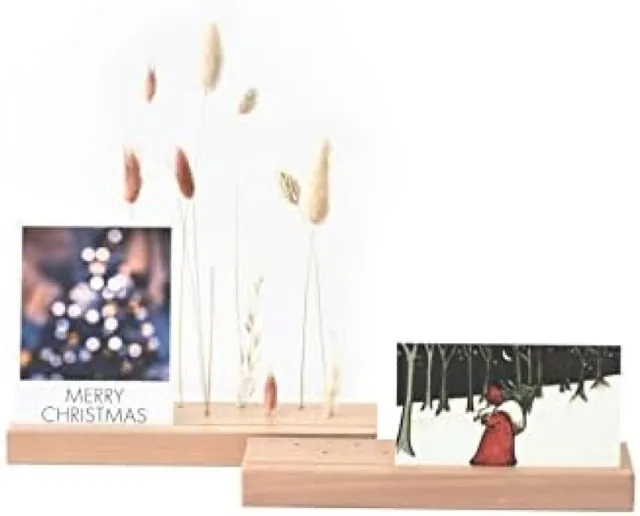 PromoHome Houten Fotohouder met Droogbloemen - Set van 2 Bruin