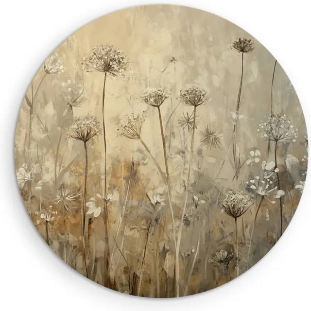 Saammp Muurcirkel Hout - Vintage - Wit bloemenveld - Natuur - Abstract - Ø 80 - Wandcirkel - Wanddecoratie Cirkel - Muurdecoratie Woonkamer - Woonkamer Decoratie
