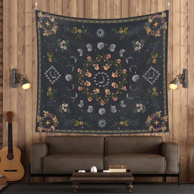 Unyqoos Uniek Maanfasen Wandtapijt met Bloemen voor Slaap- en Woonkamer Decoratie bloemen maan