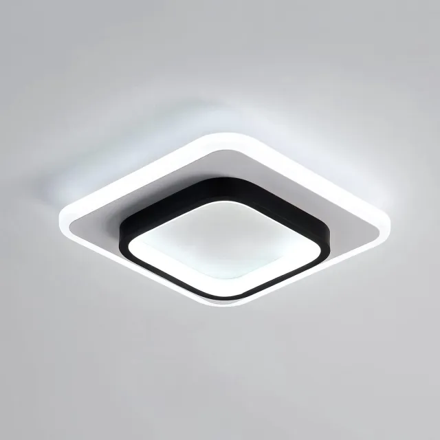 Goeco Plafondlamp - 24cm - Medium - LED - 22W - Vierkante Acryl - 6000K - Koel Wit Zwart/Wit