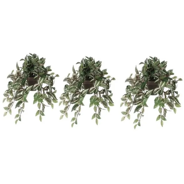 Mica Decorations Kunstplant Tradescantia vader hangplant - 3x - 45 cm - groen - Kunstplanten/nepplanten