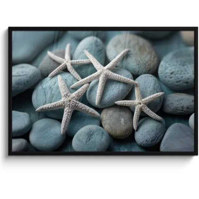FrameYourWall Poster in lijst - Fotolijst 120x80 cm - Posters - Zeesterren - Stenen - Wit - Posterlijst zwart - Decoratie - Wanddecoratie woonkamer - Muurdecoratie slaapkamer