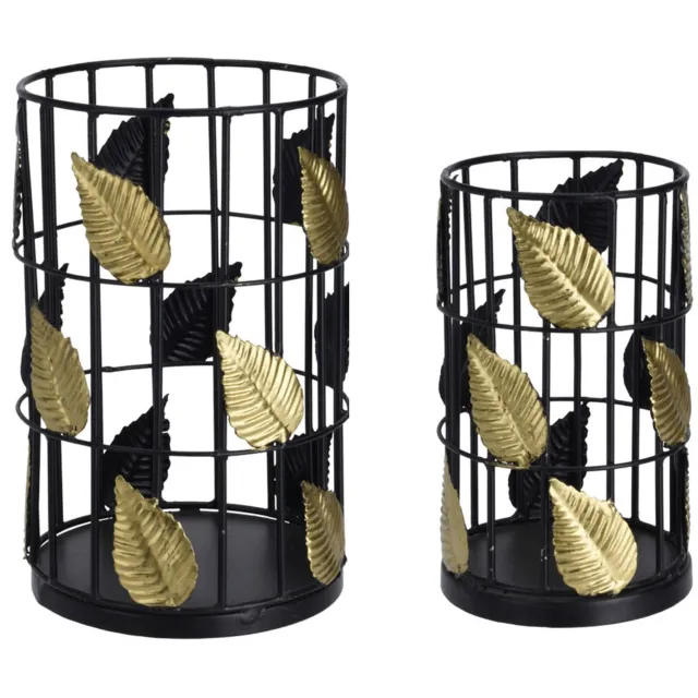 EH Excellent Houseware Metalen kaarsenhouders voor theelichtjes, decoratieve bladeren, 2 stuks Zwart