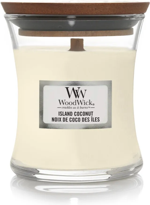 Woodwick Geurkaars Mini Candle - Island Coconut - 20 branduren - 85gr - 8 cm / ø 7 cm Naturel