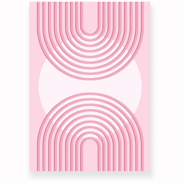 Yisual Poster 50x70 cm - Halve Bogen - Cirkel - Roze - Wit - Abstract - Japandi - Muurdecoratie - Wanddecoratie
