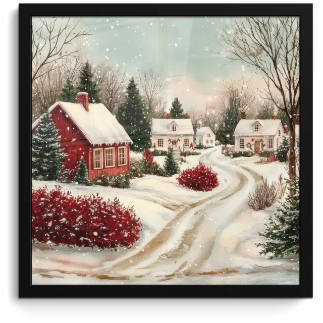 FrameYourWall Poster in lijst - Fotolijst 40x40 cm - Posters - Kerstsfeer - Landelijk - Rood - Posterlijst zwart - Decoratie - Wanddecoratie woonkamer - Muurdecoratie slaapkamer - Kerstversiering - Kerstdecoratie voor binnen - Kerstmis