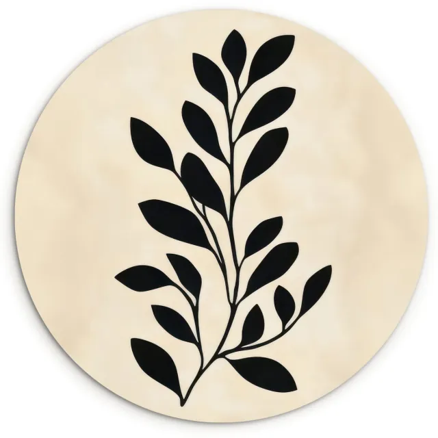 WallCircle Wandcirkel 60x60 cm - Muurcirkel Minimalistisch - Tak - Bladeren - Zwart - Muurdecoratie woonkamer - Wanddecoratie slaapkamer - Kamer decoratie accessoires - Ronde schilderijen