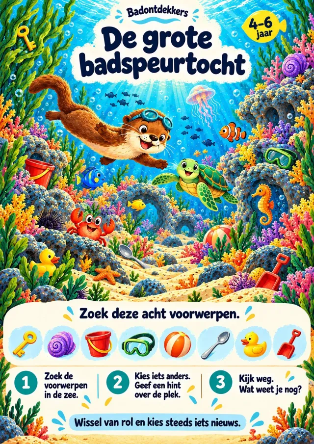Badontdekkers educatieve Badposter De grote badspeurtocht – 4–6 jaar - A3 - Herplakbaar Multi colour