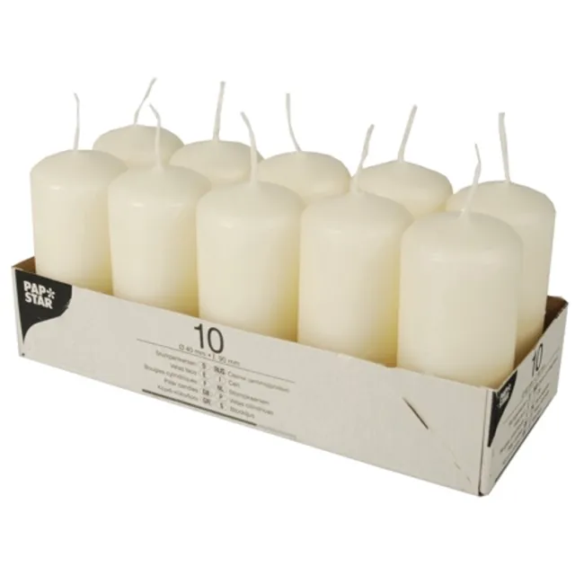 PAP STAR 10 Stompkaarsen Ø 40 mm · 90 mm creme