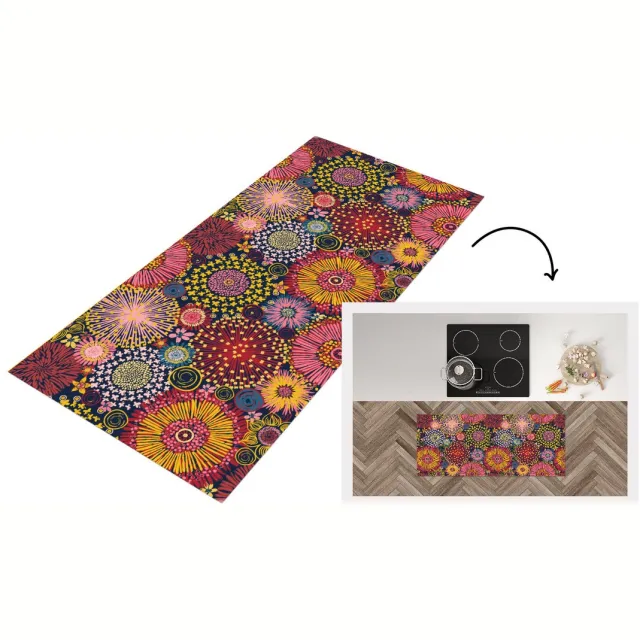 KitchenYeah Keukenloper - Loper keuken - Bloemen - Patroon - Lijn - Keukenloper vinyl multicolor