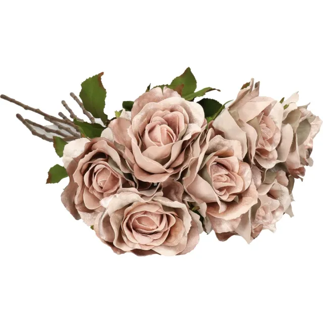 Top Art Kunstbloemen boeket roos Glamour - 8x - oud roze - 61 cm - satijn - decoratie bloemen Oudroze