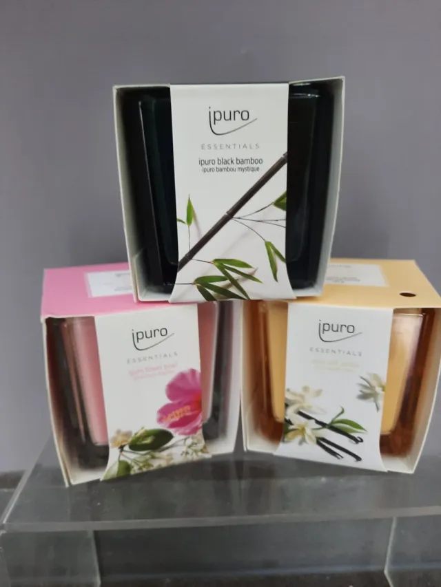 Ipuro geschenkset geurkaarsen - vanille - flowerbowl - black bamboo- 3x125 gr -moederdaggeschenk - kerstgeschenk - verjaardaggeschenk roze - zwart en beige