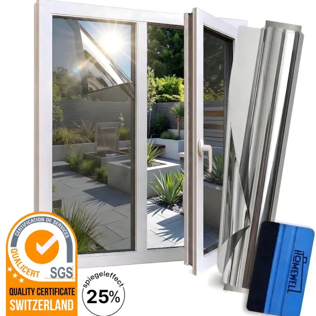 Homewell Zonwerende Raamfolie - 45x200cm - Isolerend - Statisch & Herbruikbaar - Tegen Hitte & Inkijk - HR+ Geschikt – 25% Spiegeleffect Zilver Zilver 25%