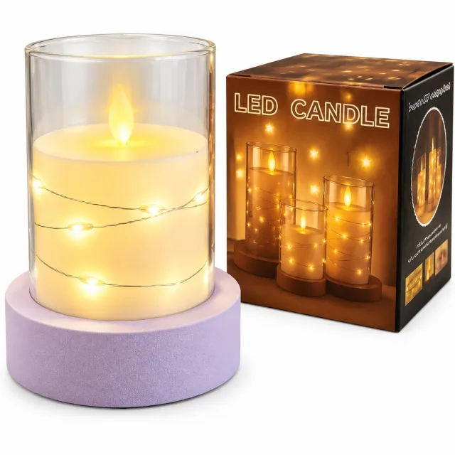 SWGOTA led kaarsen met bewegende vlam, 7,5 x 10 cm, bekervorm met vlakke rand en lichtsnoer, warm licht, zonder batterijen Wit