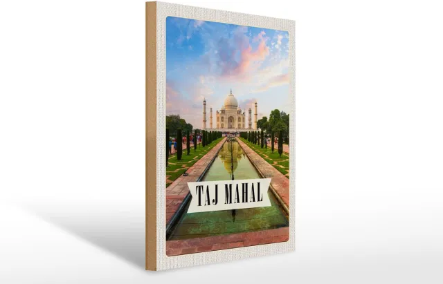 Femer Holzschild Reise 30x40cm Indien Taj Mahal Agra Garten Bäume