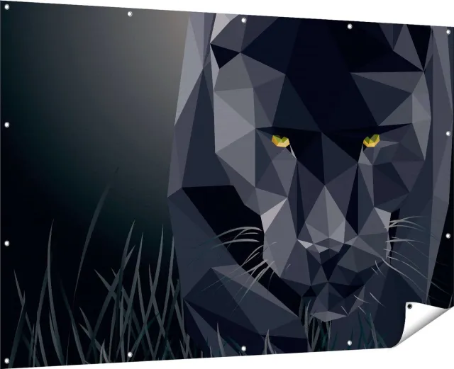 Gards Tuinposter Zwarte Panter van Origami - Abstract - 180x120 cm - Tuindoek - Tuindecoratie - Wanddecoratie buiten - Tuinschilderij Multikleur