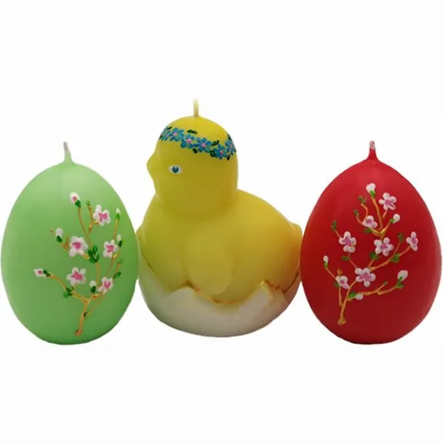 Van Licht Paaskaarsen Kuiken set van 3 stuks Geel/Groen/Rood