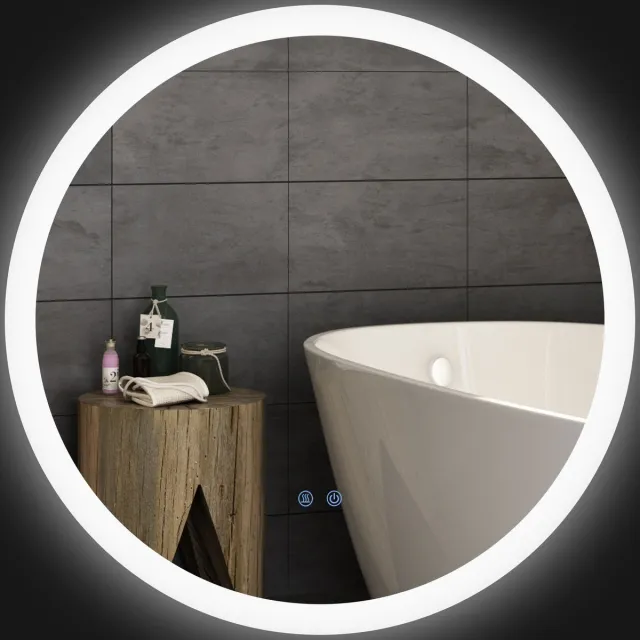 MODFU Badkamerspiegel - Ledverlichting En Anti-Condens - Wandmontage - Voor Badkamer - Metaal - Wit - Ø70 x 3 cm