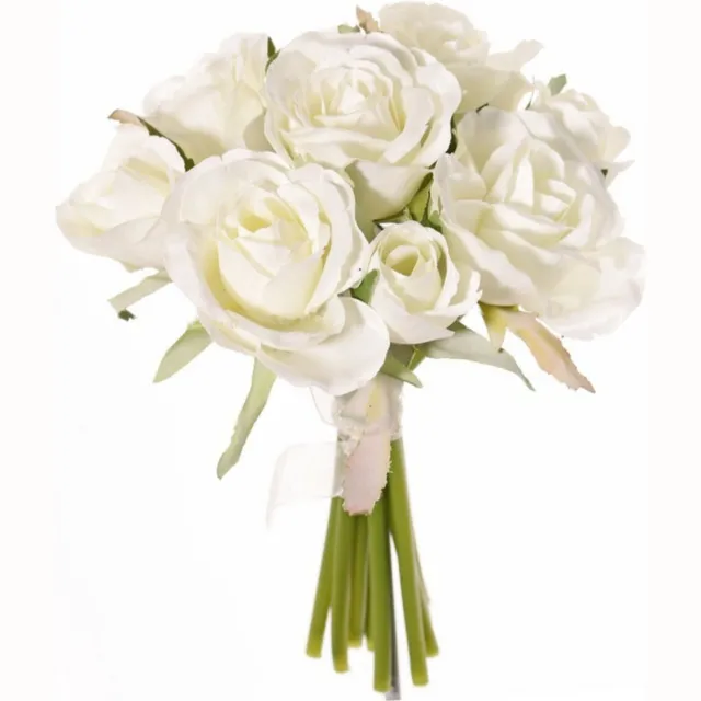 Top Art Topart Boeketje Rozen kunstbloemen - 9x stuks - wit - 20 cm - roos - decoratie