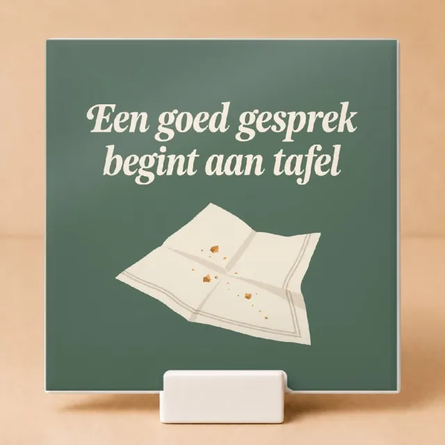 Bedruk King Retro jaren 70 Tegel ‘Oost west, thuis bestek’ – Sfeervolle vintage wanddecoratie voor gezellige keukens - 11 x 11 cm met houder Wit