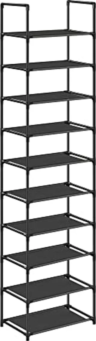 Hoppa! Schoenenrek - Zwart - Planken Van Niet-Geweven Stof, Metalen Buizen, Plastic Verbindingsstukken - 45 x 28 x 173 cm (B x D x H)