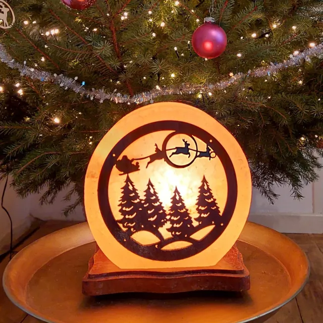 Selnature Himalaya zoutlamp 3 kilo Kerstmis arrenslee met dennenbomen -Selnature- !! GRATIS VERZENDING !! (inclusief kabel en gloeilampje) oranje