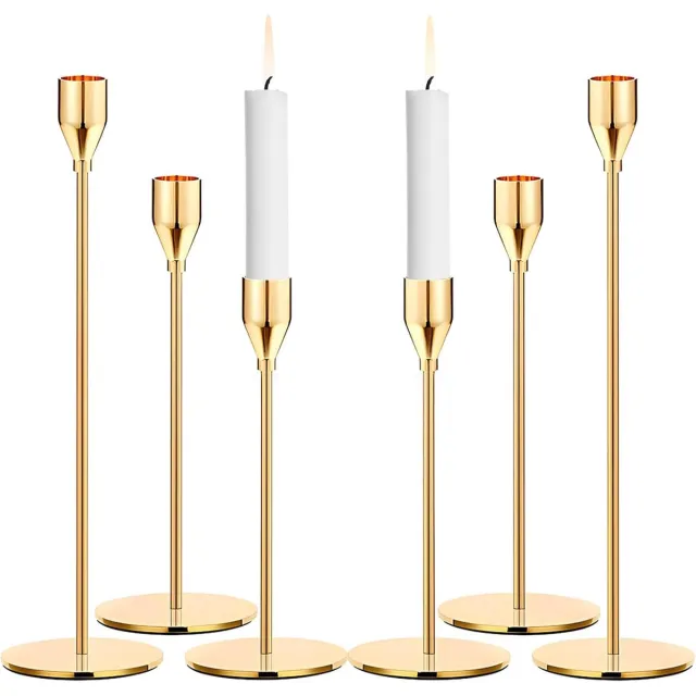 Ibenzoa Elegant Gouden Kaarsenstandaards – Set van Zes Variërende Hoogtes voor Verfijnde Ambiances