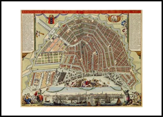 Esque Poster Historische Oude kaart Amsterdam 1688 - Stadsplattegrond - Large 50x70 CM Losse Poster