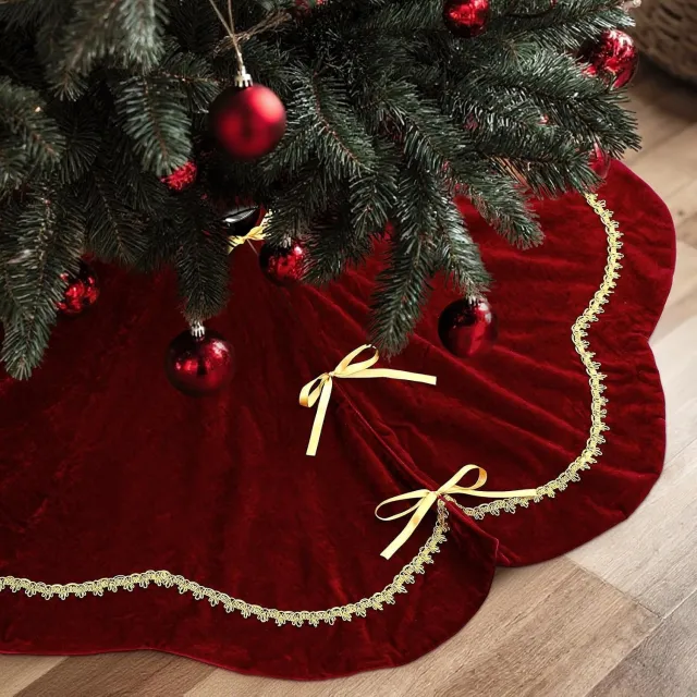 Flintry Rode kerstboomrok - 48 inch - Fluweel - Geschulpte rand - Kerstdecoratie Rood