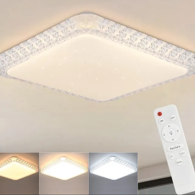 NETTLIFE Plafondlamp LED - 30 cm - Kristal - Vierkant - Sterrenhemel Design 3000 -6000K Dimbaar - Modern Slaapkamerlamp - met Afstandsbediening - 32W - voor Woonkamer | Slaapkamer | Keuken Wit