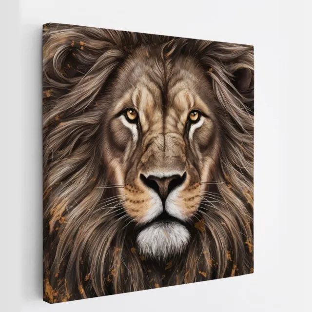 Saammp Canvas Schilderij - Abstracte Leeuw - Portret - zwart - Dieren - Natuur - 60x60 - Foto op canvas - Wanddecoratie - Muurdecoratie Woonkamer - Slaapkamer decoratie - Canvas Print Multicolor