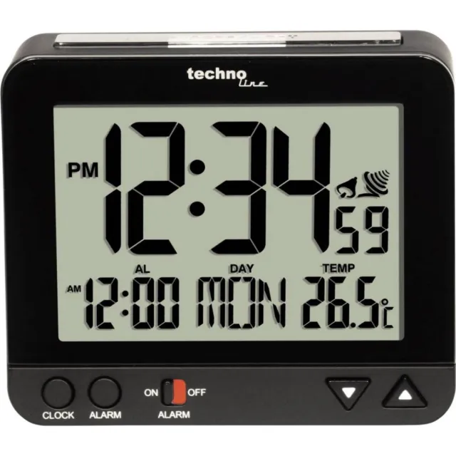 Technoline WT 195 BLACK - Wekker - Digitaal - Radiogestuurde tijdsaanduiding - 12/24 - Datumaanduiding - Binnentemperatuur - Alarm - Snooze - Achtergrond verlichting - Nachtlichtje - Zwart