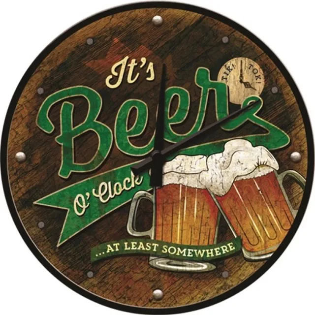 Nostalgic Art Merch Beer O' Clock Glasses. Wandklok Ø 31 cm en 6 cm dik. Meerkleurig