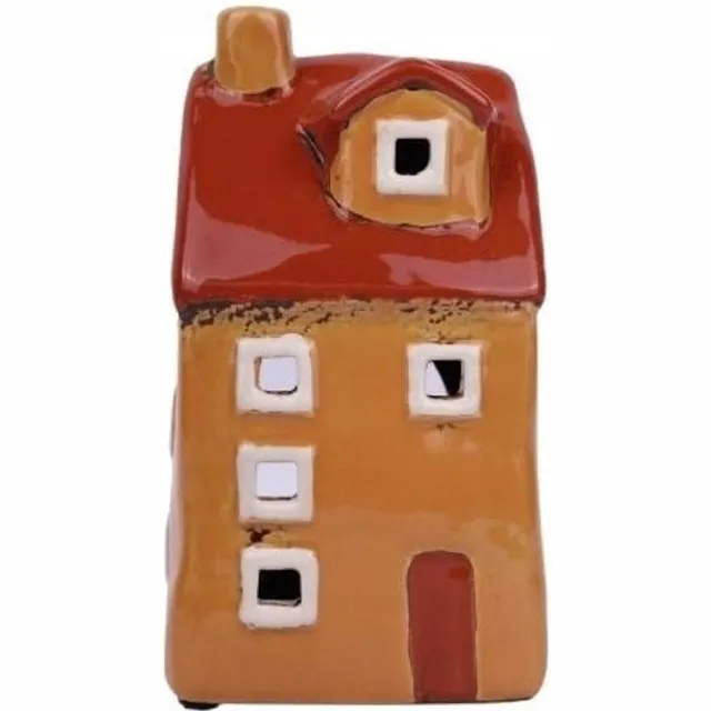 Canea Kleine oranje keramische huisje voor theelichtjes