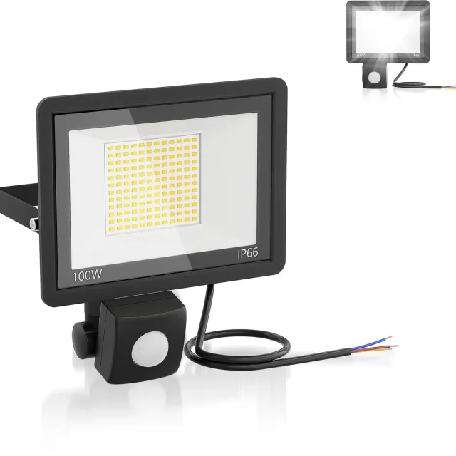 Aufun LED Schijnwerper Koel wit met Bewegingssensor – 100W 3500LM 6500K IP66 voor Tuin/Terras/Garage Koel wit, Geen stekker