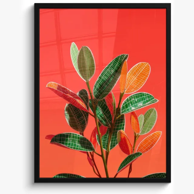 FrameYourWall Poster in lijst - Fotolijst 50x70 cm - Posters - Bladeren - Nerven - Oranje - Structuur - Posterlijst zwart - Decoratie - Wanddecoratie woonkamer - Muurdecoratie slaapkamer Bladeren - Nerven - Structuur