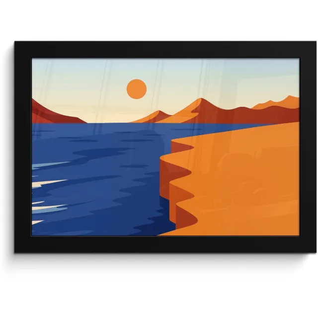 FrameYourWall Poster in lijst - Fotolijst 30x20 cm - Posters - Landschap - Bergen - Zon - Zee - Posterlijst zwart - Decoratie - Wanddecoratie woonkamer - Muurdecoratie slaapkamer Landschap - Zee - Zon