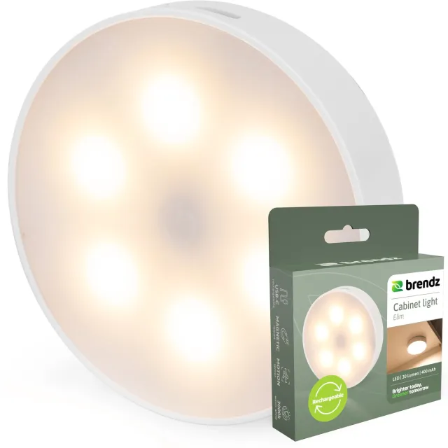 Brendz LED ronde Kastverlichting, Touch bediening, USB-C Oplaadbaar, Dimbaar, Magnetisch, 3 Kleurtemperaturen, Trapverlichting draadloos, Nachtlampje Zilver