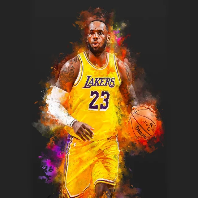 Wallofprints Lebron A3 Semi-Glossy poster - 29.7x42 cm - Sport poster - Basketbal poster - Unieke poster van Lebron James in LA Lakers tenue Donkergrijze achtergrondkleur