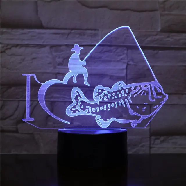 MC Living 3D Led Lamp Met Gravering - RGB 7 Kleuren - I Love Vissen