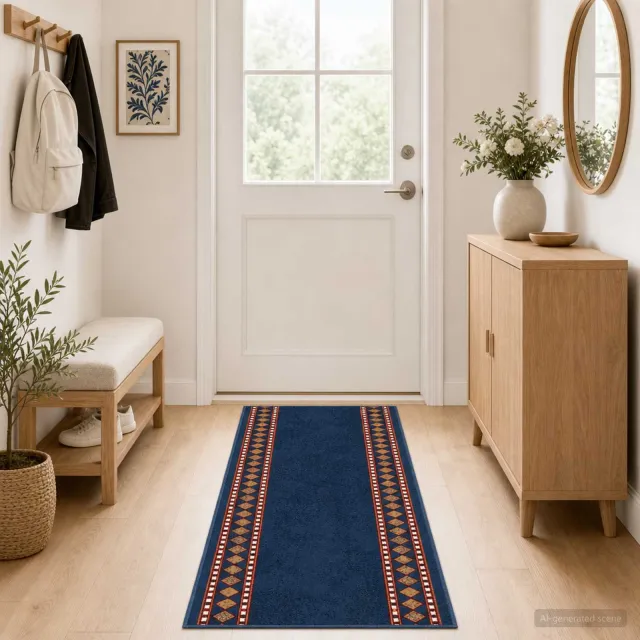 vidaXL Tapijtloper FLORNES Geweven Blauw Diamanten 100 x 300 cm PP, foto 2